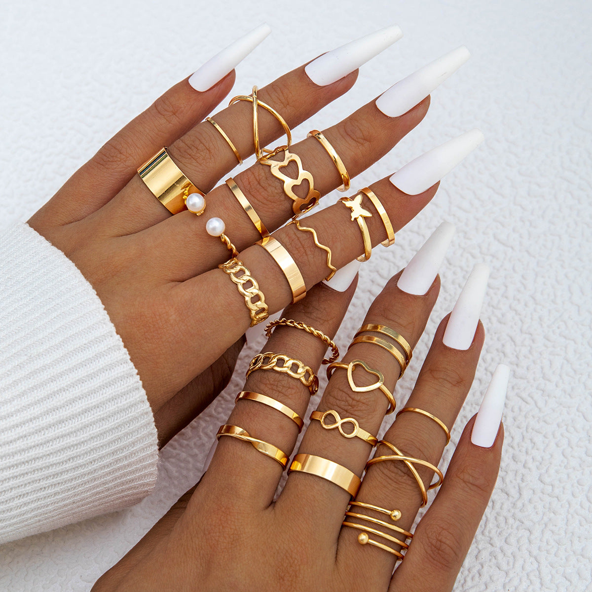 Wholesale Fashionable and versatile leaf heart personality geometric ring set
